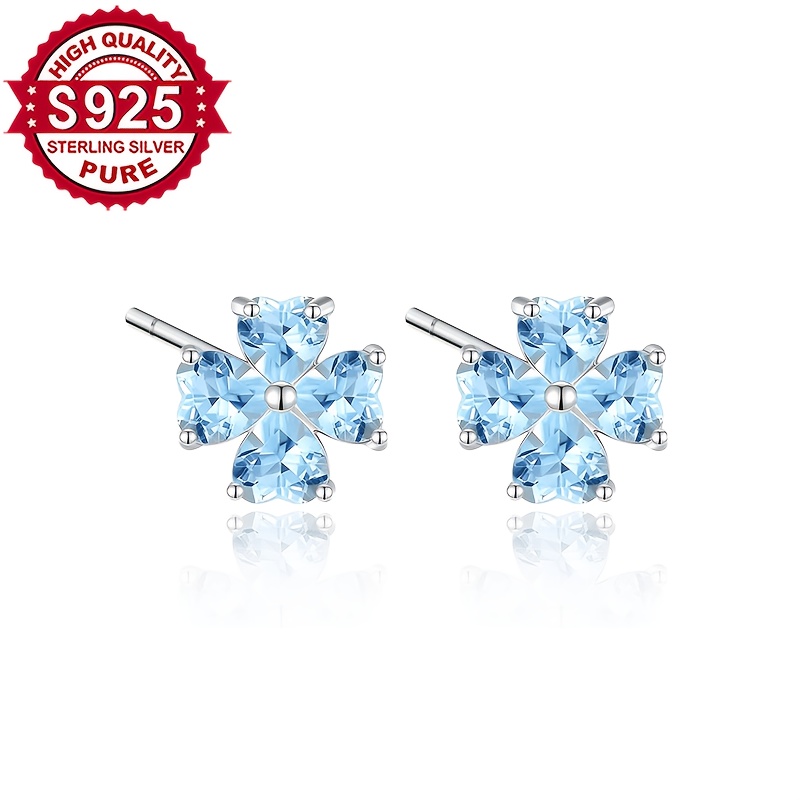 Women's S925 Silver Light Blue Heart-Shaped Zirconia Earrings